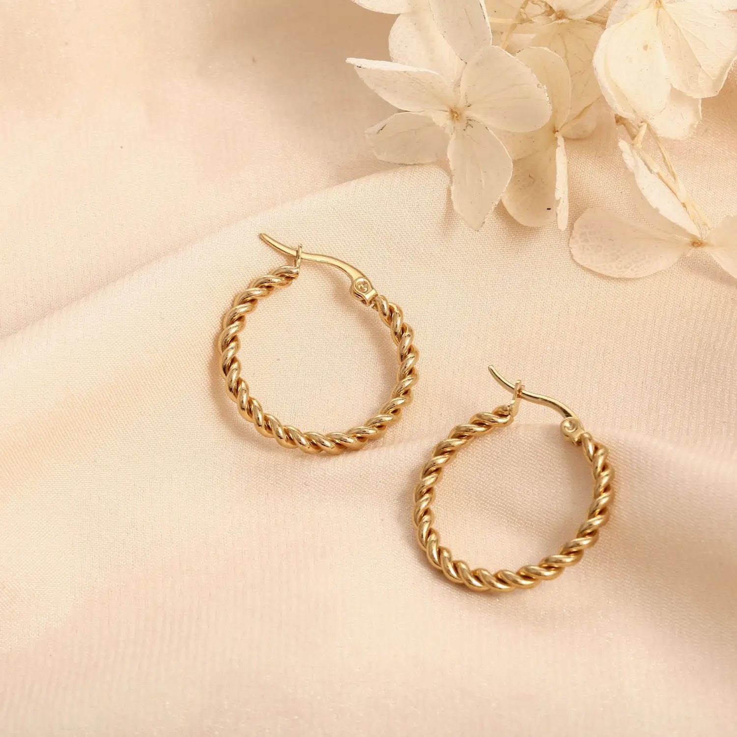 Golden Twist Weave Twisted Wire Hoop Earrings