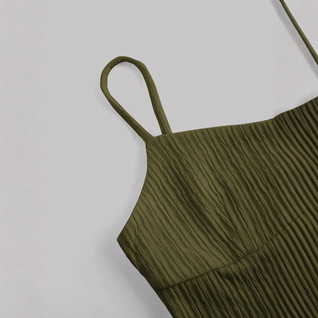 Casual Solid Color Ribbed Fit Vest Top And Ruched Hem A- Line Skirt - Norellé