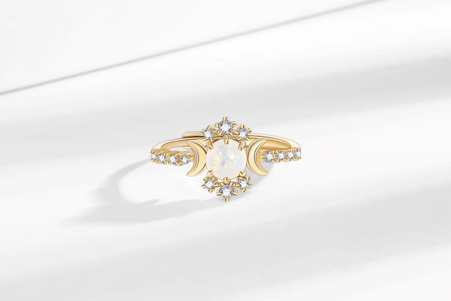 Platinum Round White Opal Glossy Double Moon Edge