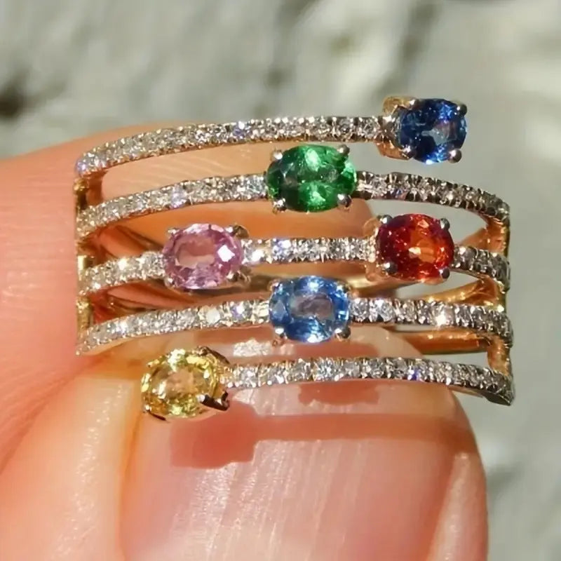 Super Flash Color Zircon Ring Europe And America Creative Women - Norellé
