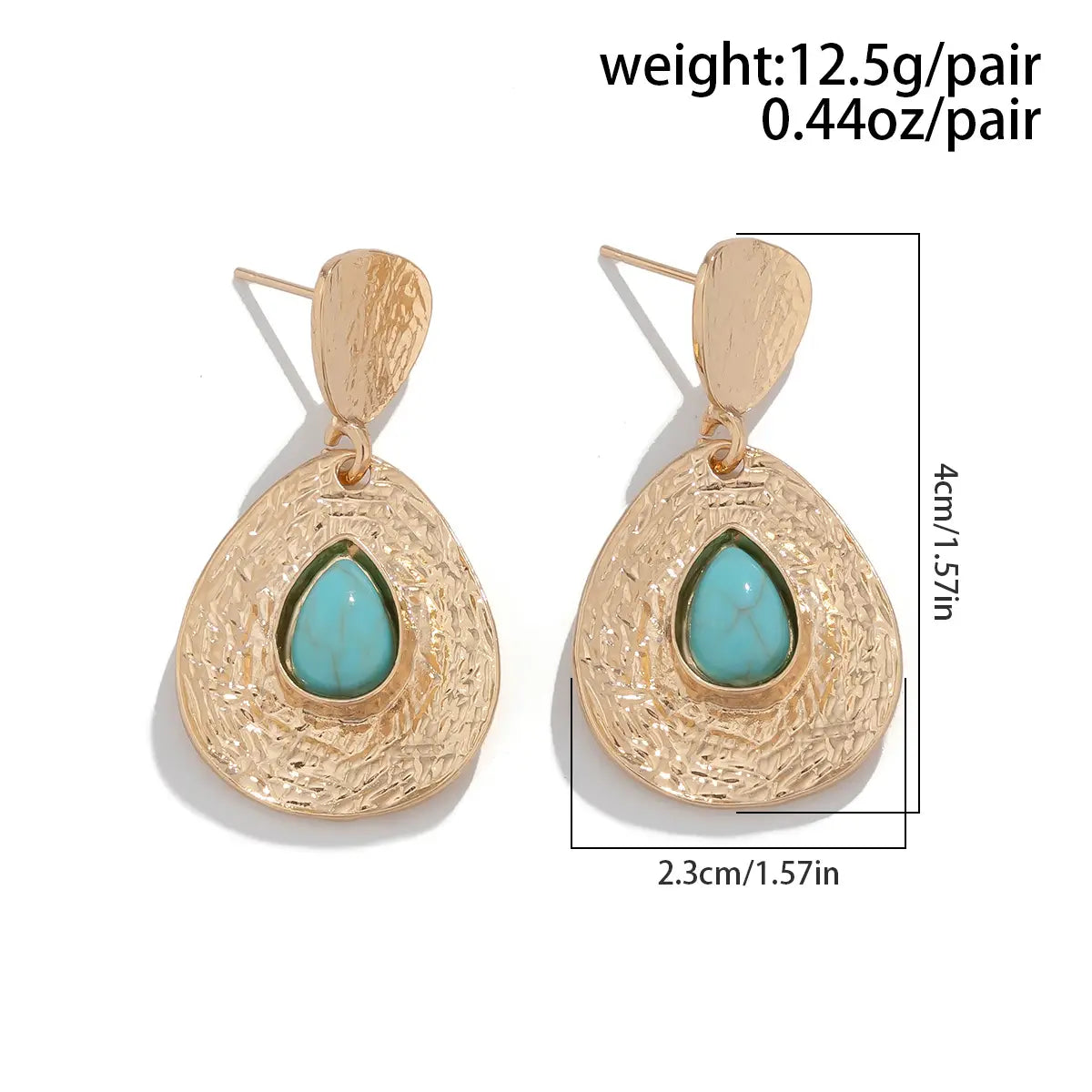 Drop-shaped Micro-inlaid Turquoise Pleated Ear Studs