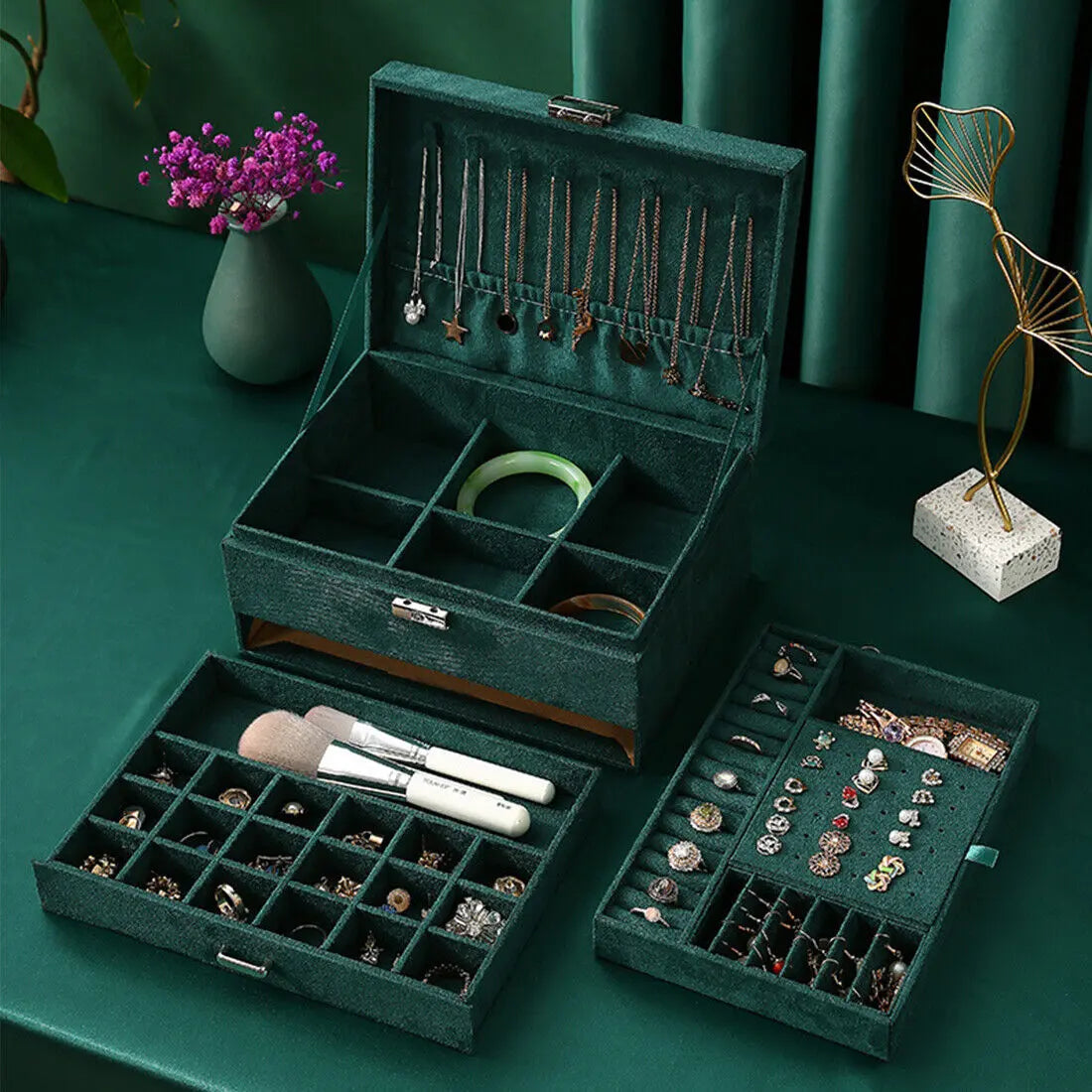 3 Layer Jewellery Box Organizer Rings Necklaces Jewellry Storage Case Box - Norellé