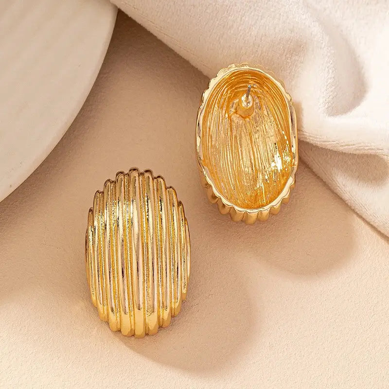 Vintage Crumpled Metal Hollow Semi-circle Earrings