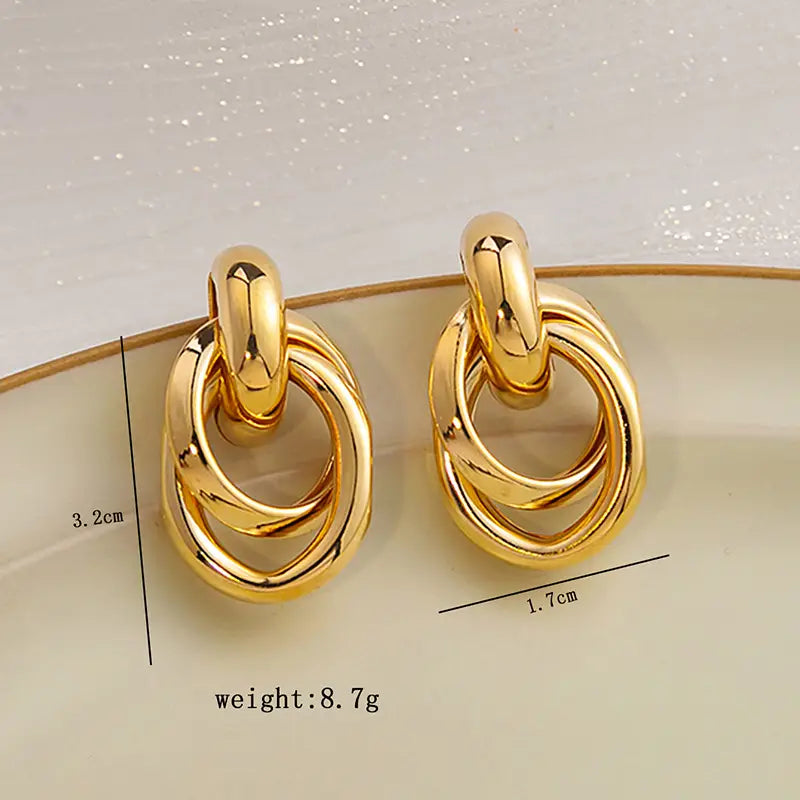 Silver Needle Retro Hoop Earrings