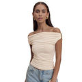 Women's Solid Color Pleated Off-shoulder Slim Off-shoulder Top - Norellé