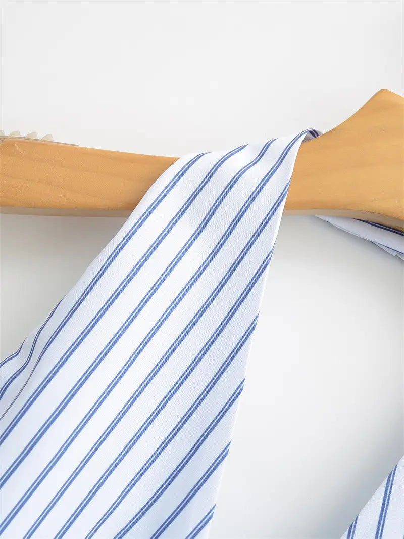 Striped Halter Backless Smocking Sling