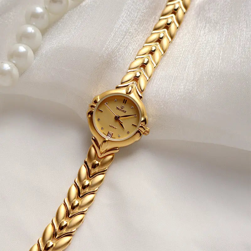 Retro Minority Round Senior Placer Gold Bracelet Women's All-match Small Gold Watch - Norellé