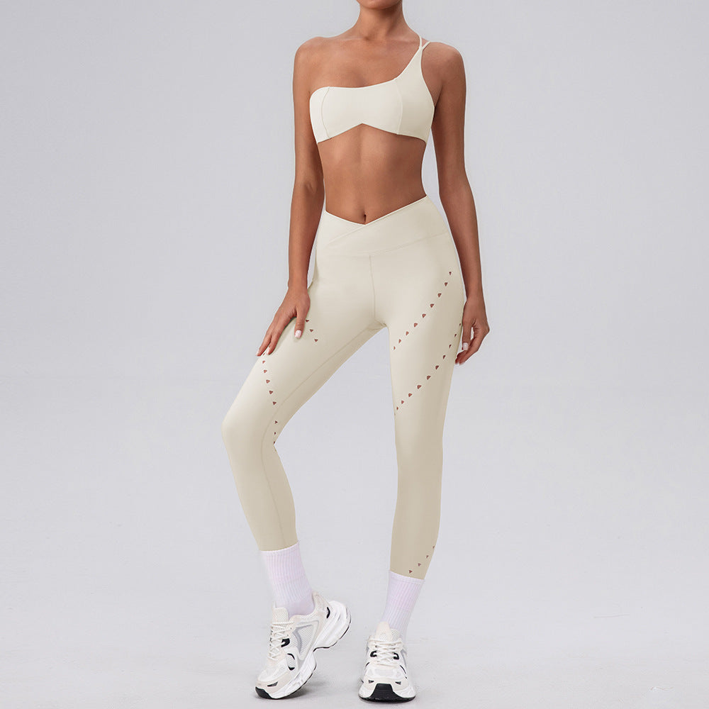 Shoulder Top Quick-drying With Chest Pad Sports Bra Seamless Yoga Clothes Shorts Cropped Pants Two-piece Suit - Norellé