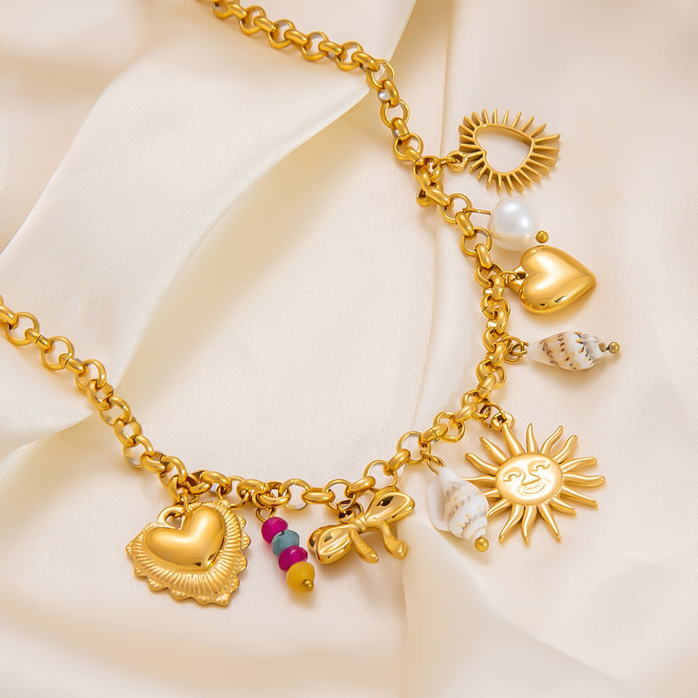 New Stainless Steel 18K Gold Sun Shell Pendant Necklace - Norellé