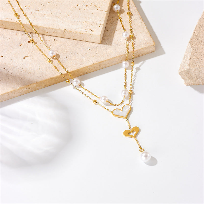 Special-interest Retro Double-layer Chain Pearl Butterfly Tassel Pendant Necklace - Norellé