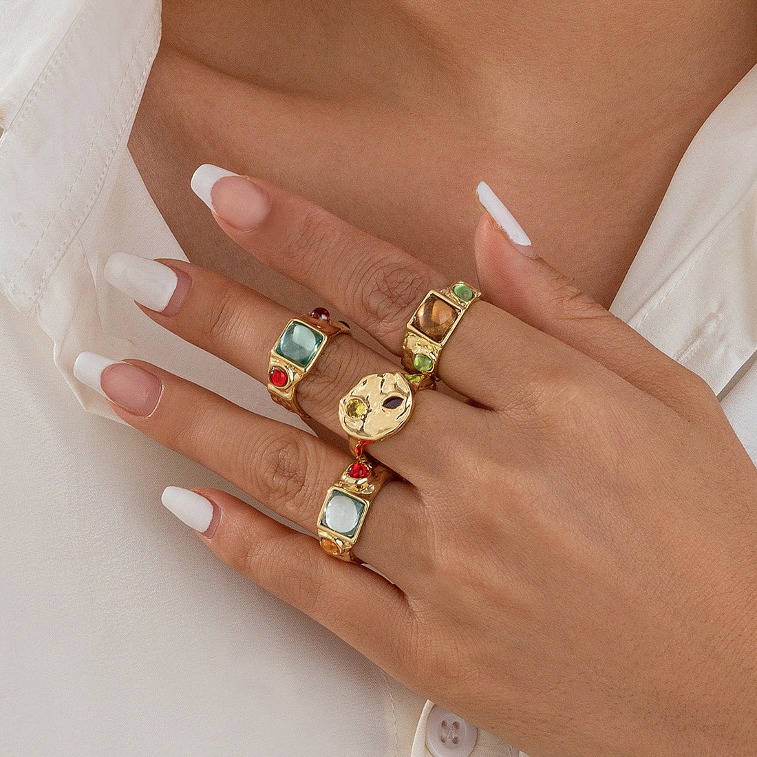 Geometric Diamond Gemstone Ring Suit Women - Norellé