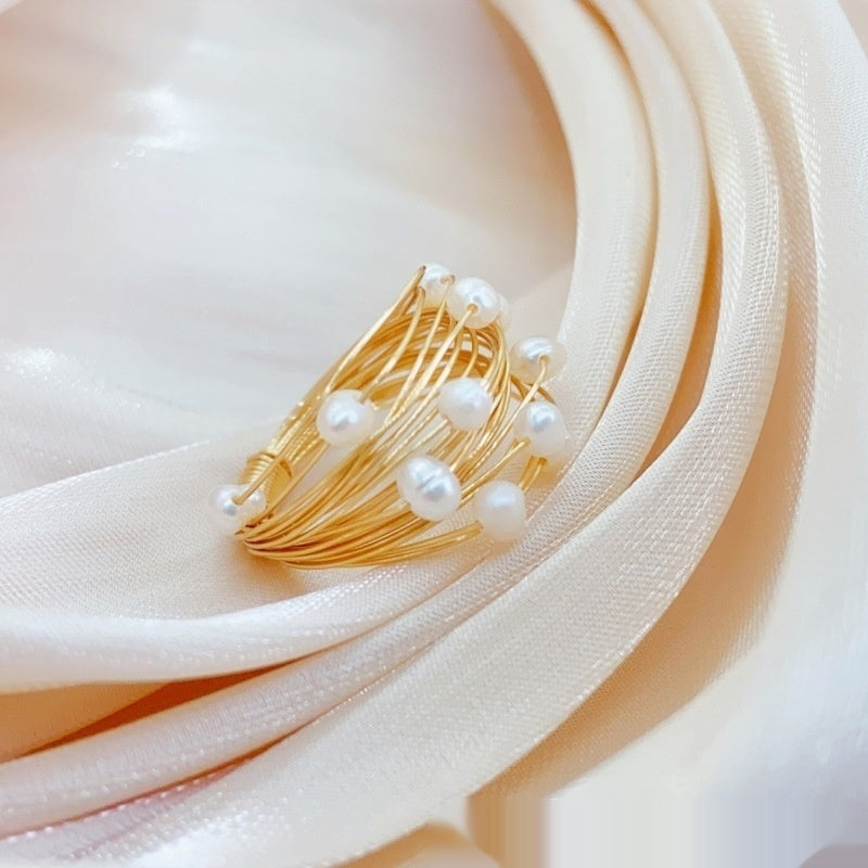 Starry Sky Winding Tourmaline Pearl Ring - Norellé