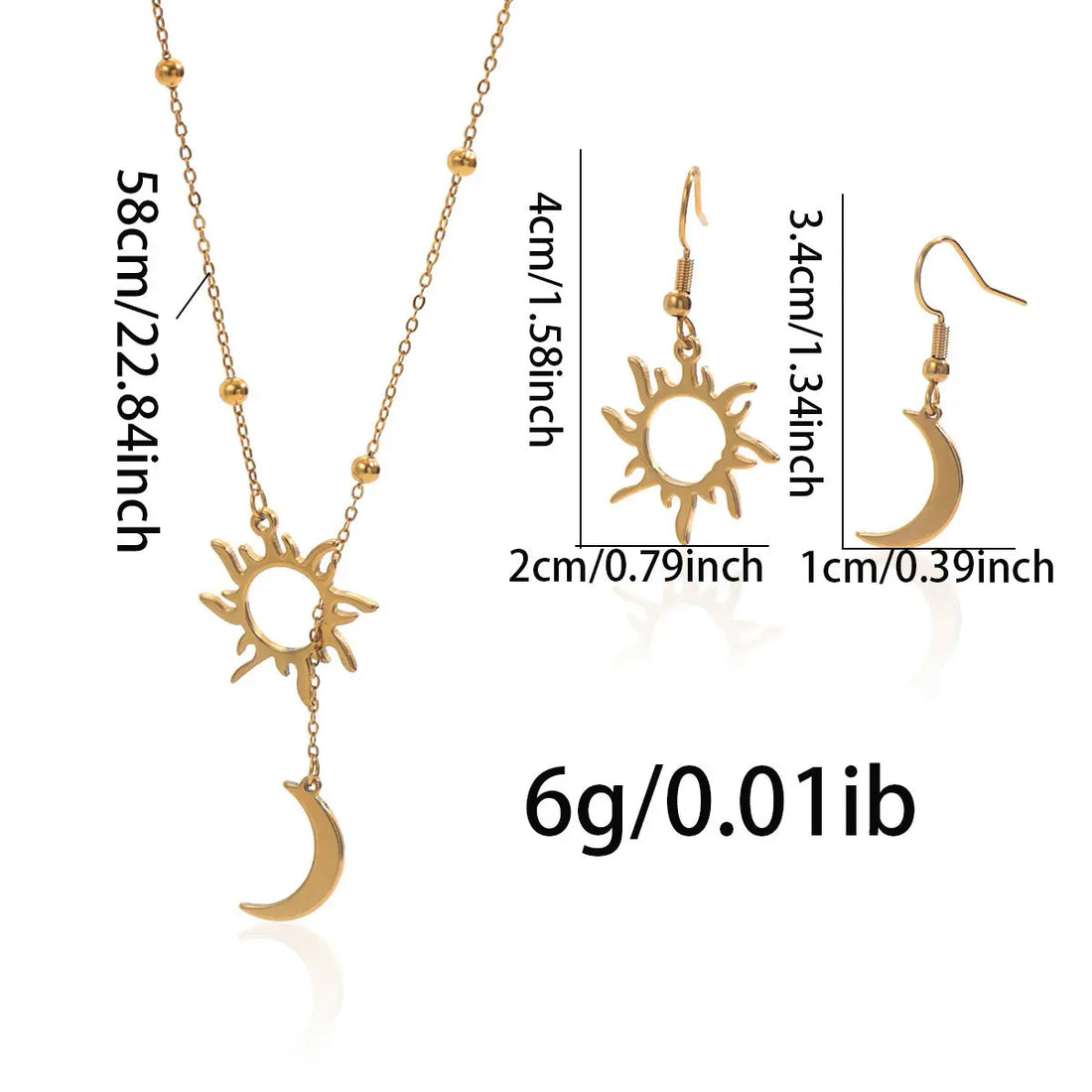 Lxalry 18K Gold Plated Sun  Moon Jewelry Set Mirror Polish Hypoallergenic Necklace  Earrings For Daily Evening Never Fade Luxury Gift With Celestial Symmetry - Norellé