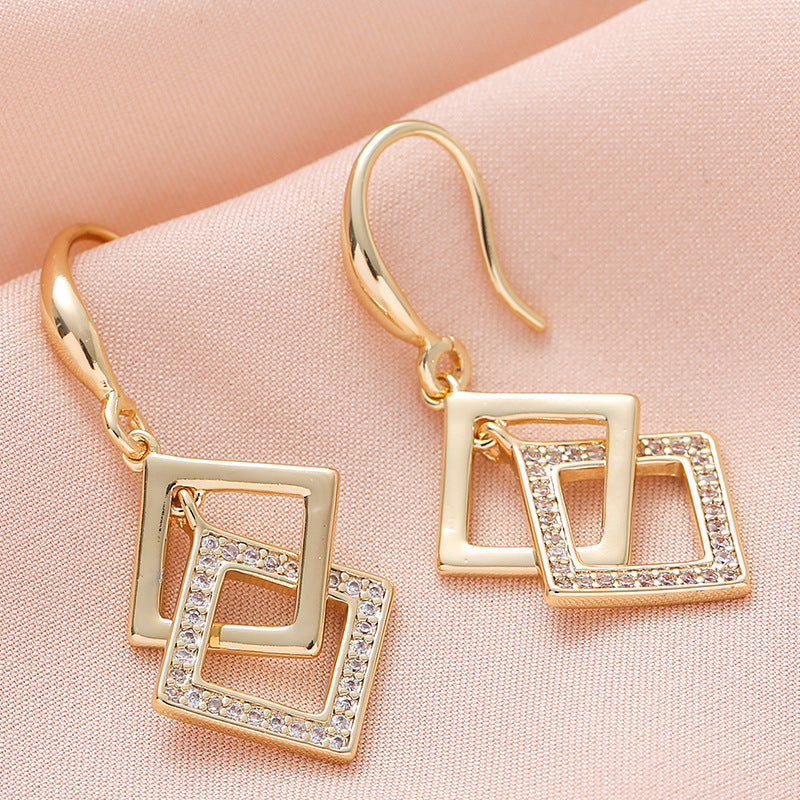 Geometric Overlapping Nested Rhombus Square Earrings Female Temperament - Norellé