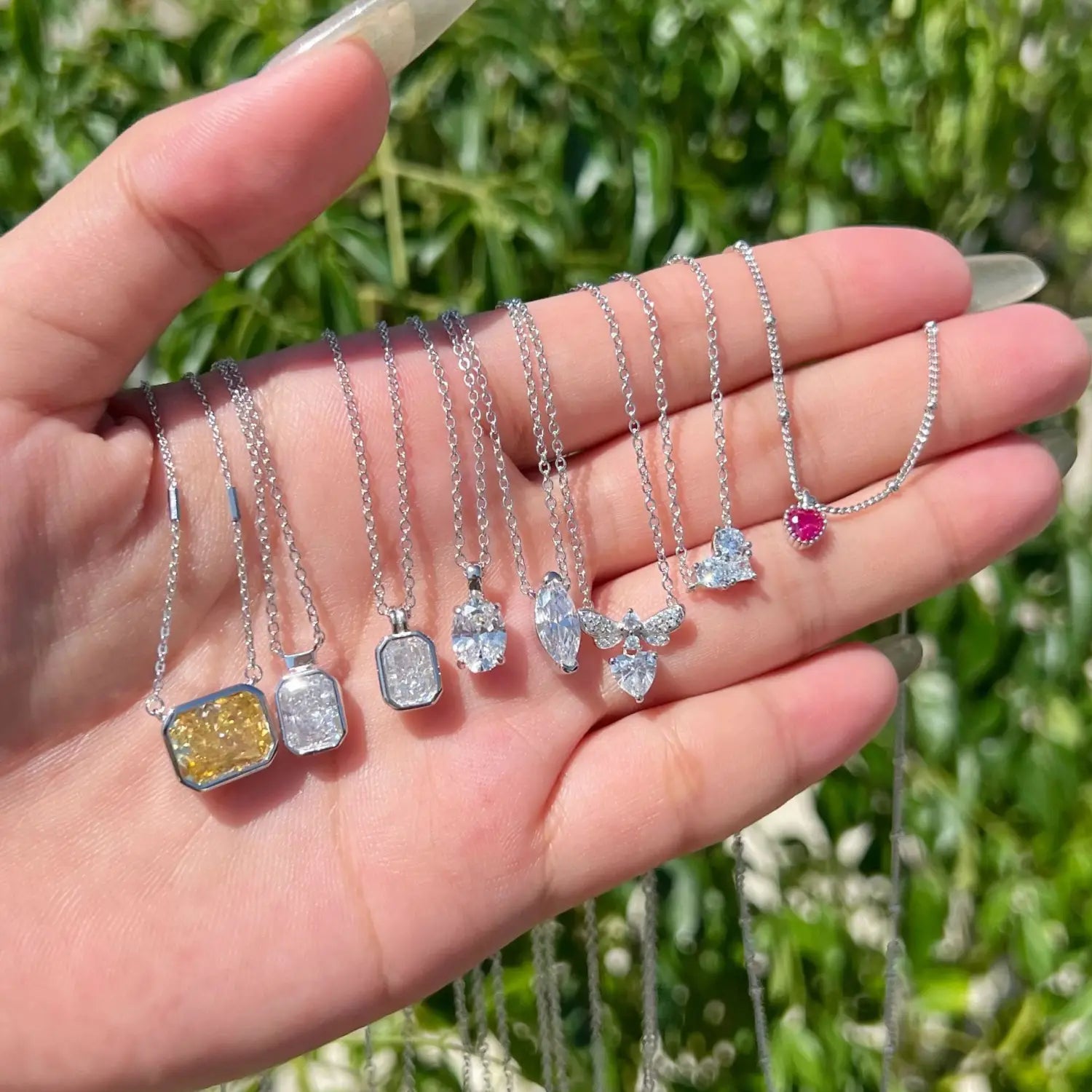 S925 Sterling Silver Necklace Women’s Advanced Oval Water Foam 8A Heart-shaped Zircon Flower Horse Eye Clavicle Chain