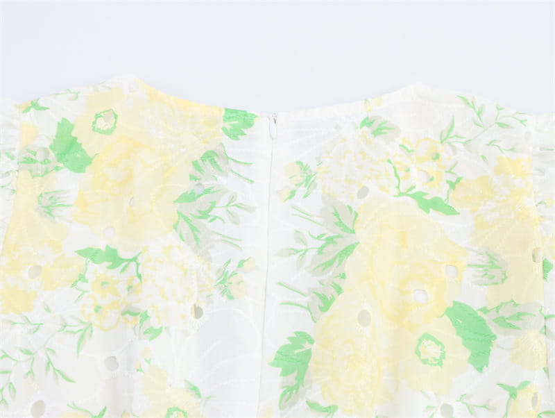 Printed V-neck Puff Sleeve Dress