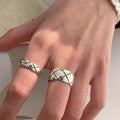 S925 Sterling Silver Thick And Thin Diamond Plaid Open Ring - Norellé