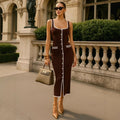 Vest-style Dress Contrast Color Single Row Multi-buckle Slit Long Knitted Dress - Norellé