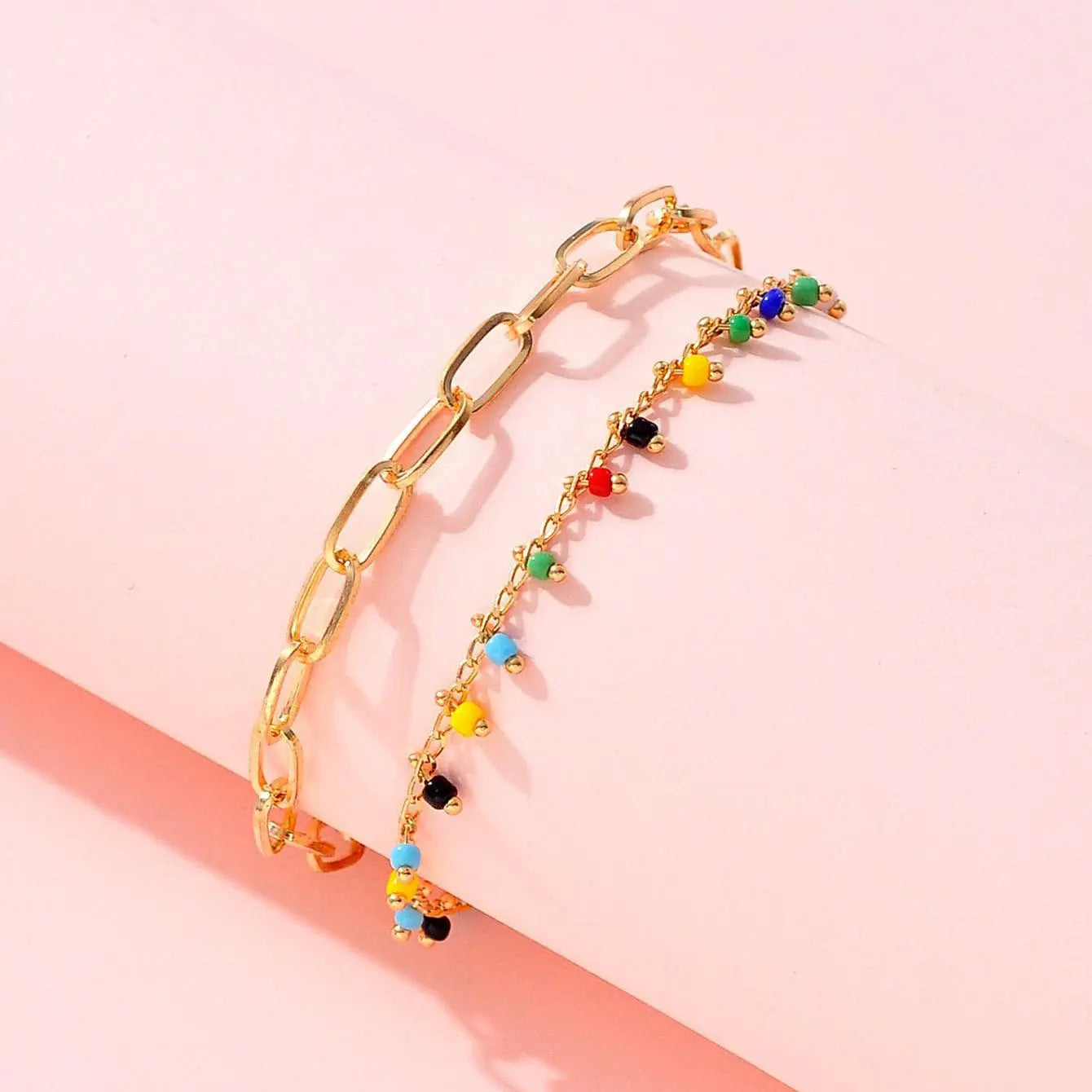 Popular Color Bead Double-circle Anklet Geometric Chain Beaded All-match - Norellé