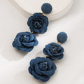 Fall Winter Cowboy Fabric Flower Earrings Multi-layer Long - Norellé
