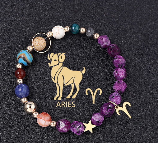 Twelve Constellations Bracelets Natural Stone Hemp Stone Cut Surface Eight Planets - Norellé