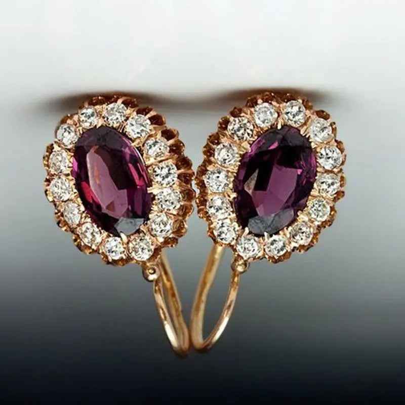 Purple Gemstone Oval Ear Hanging Earrings - Norellé