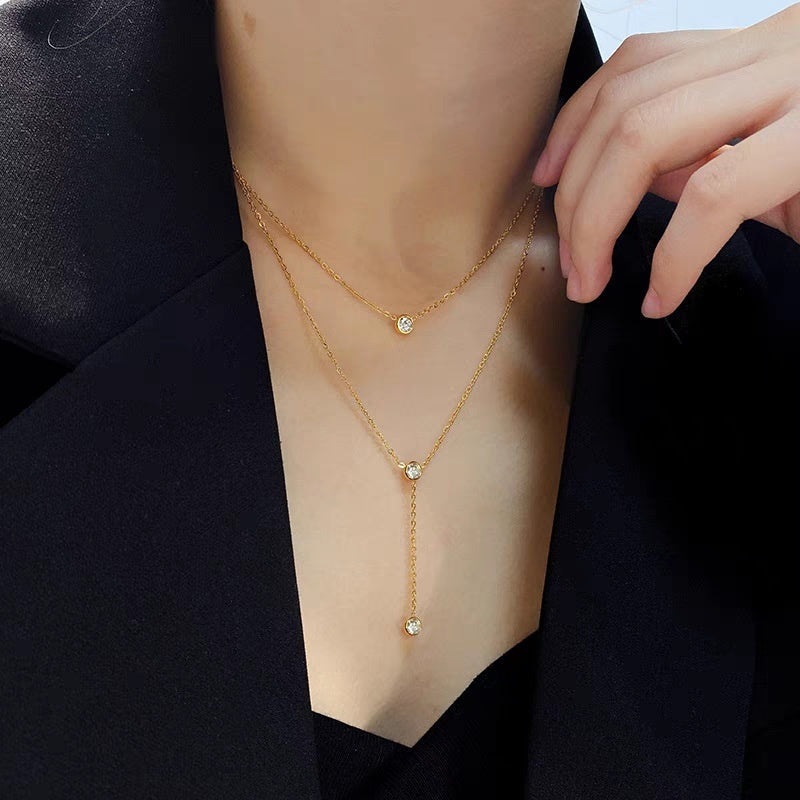 Single Diamond Zircon Tassel Titanium Steel Necklace For Women - Norellé