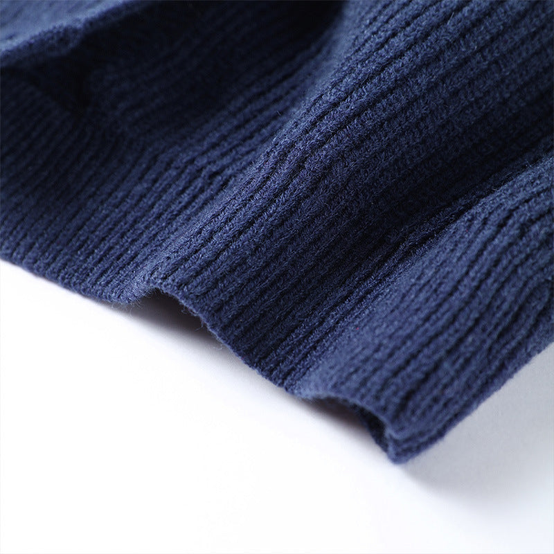 Dark Blue Irregular V-neck Fitted Waist Sweater Knitwear - Norellé