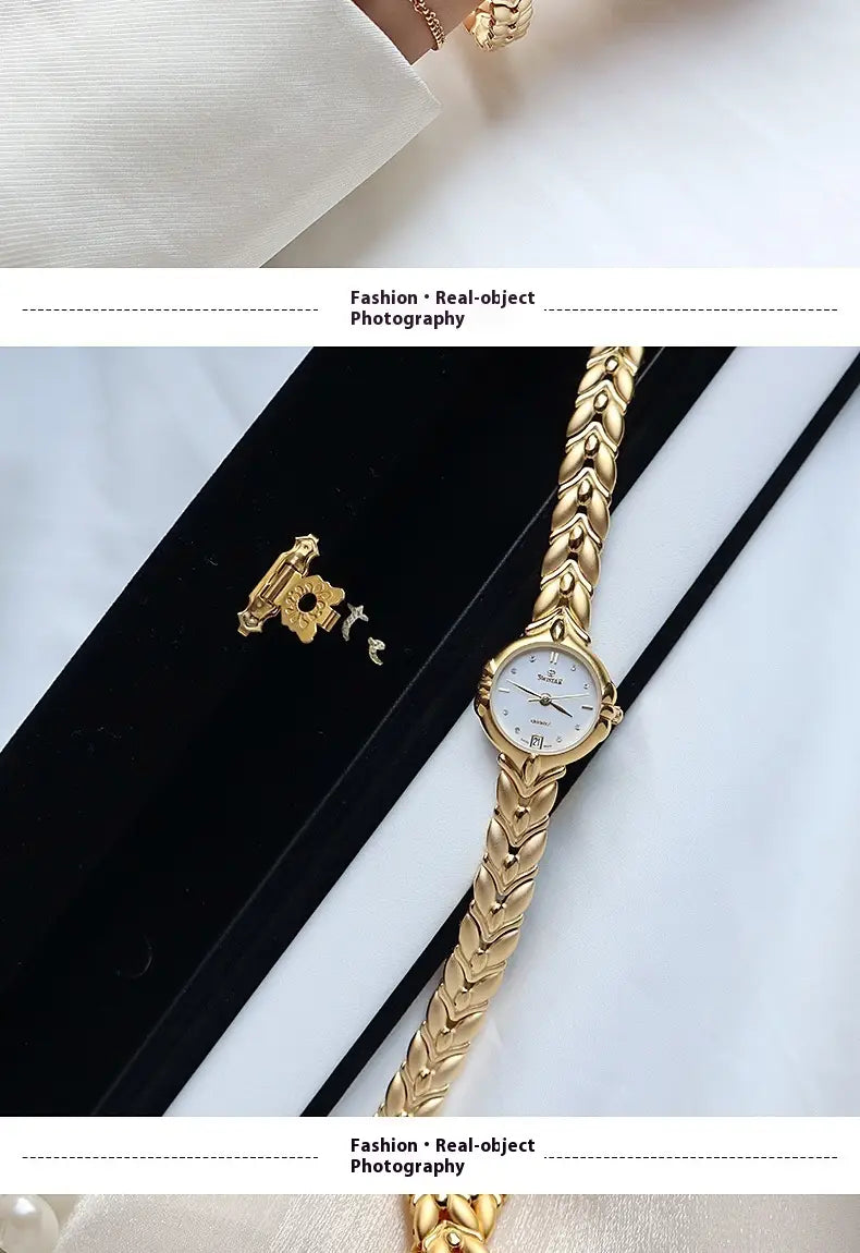 Retro Minority Round Senior Placer Gold Bracelet Women’s All-match Small Watch