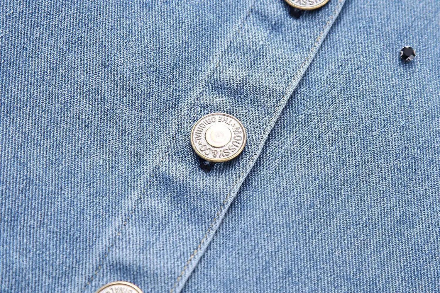 Long Sleeve Rhinestone Short Denim Shirt