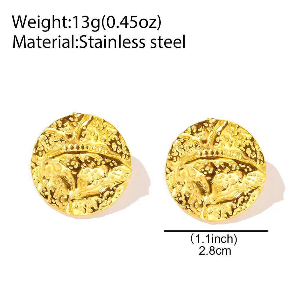 Gold Stainless Steel Pleated Round Earrings