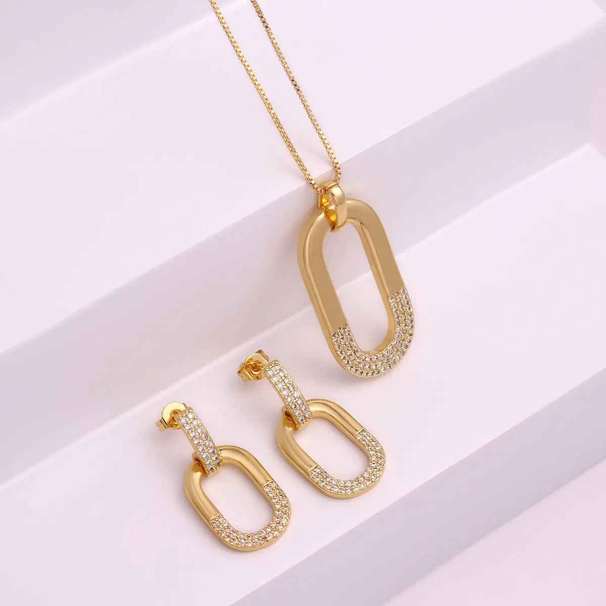 Oval Inlaid Zircon Ear Stud Necklace Female - Norellé