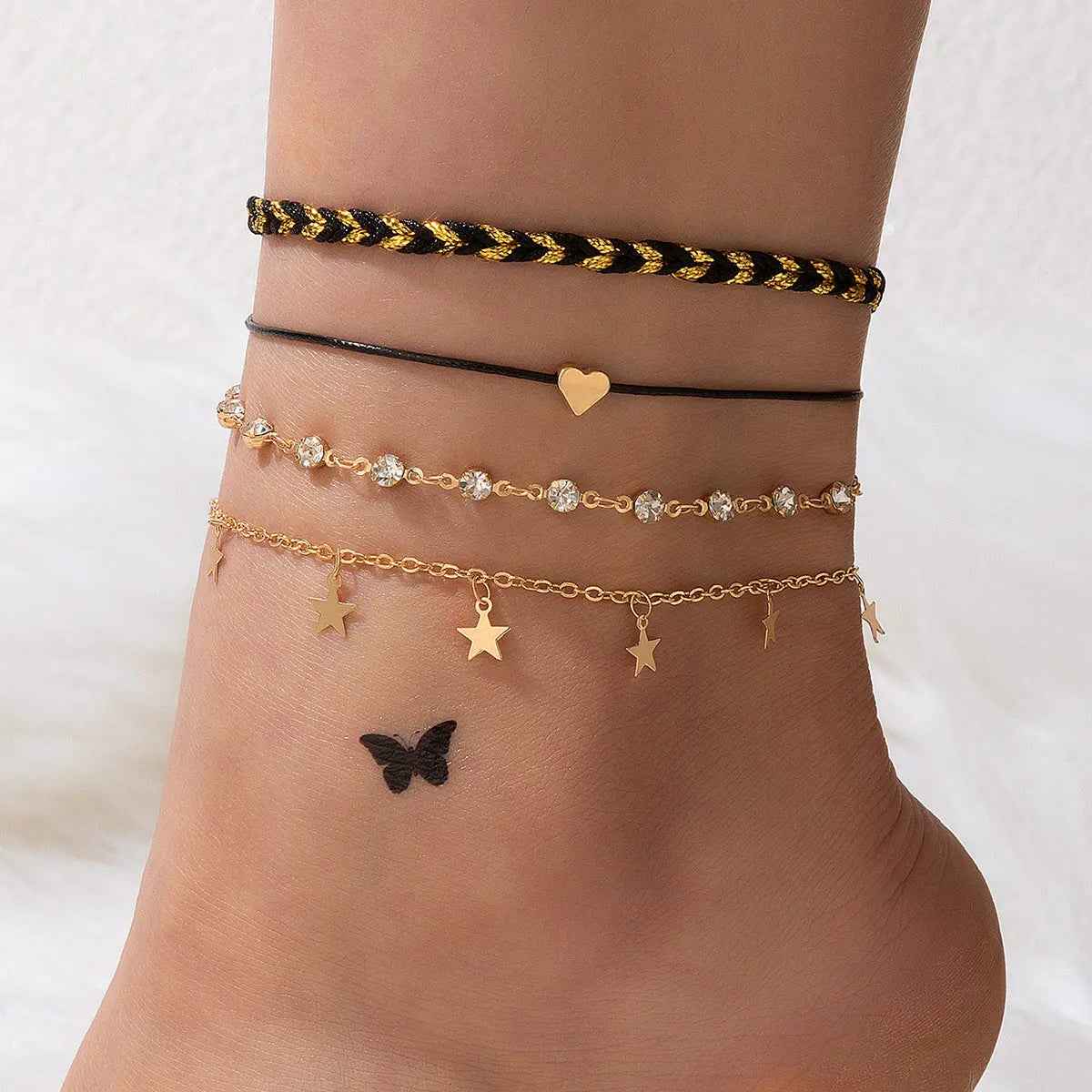 Korean Style Alloy Diamond XINGX Pendant Anklet Four-piece Set - Norellé