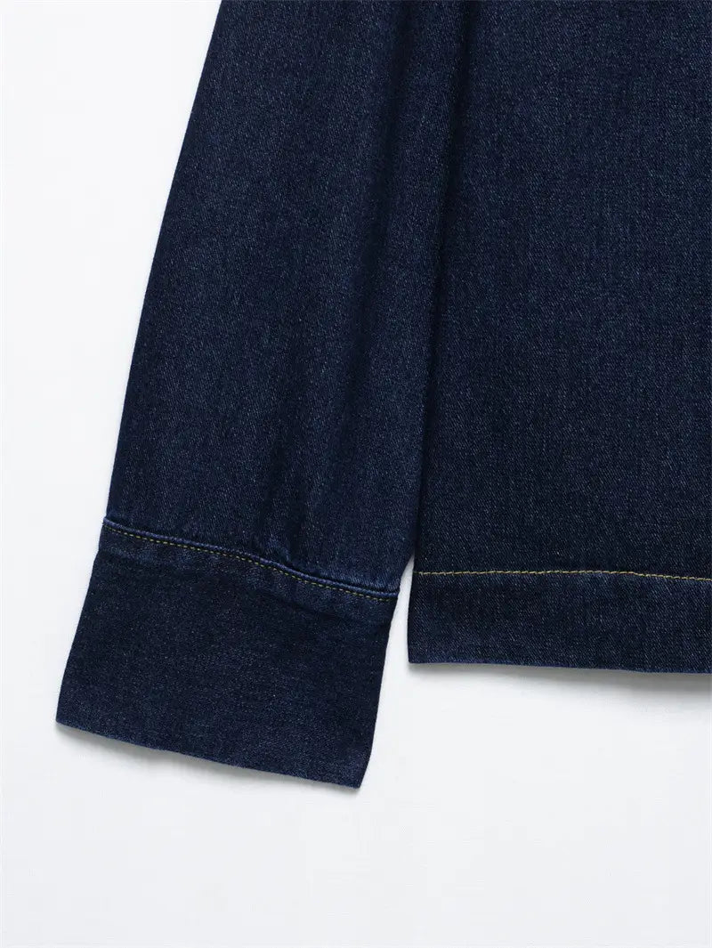 Fashion Loose Blue Denim 2-piece Set Vintage Long Sleeve Shirt Trousers