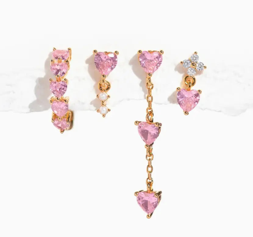 Sweet Elegant Heart Ear Studs 4-piece Set