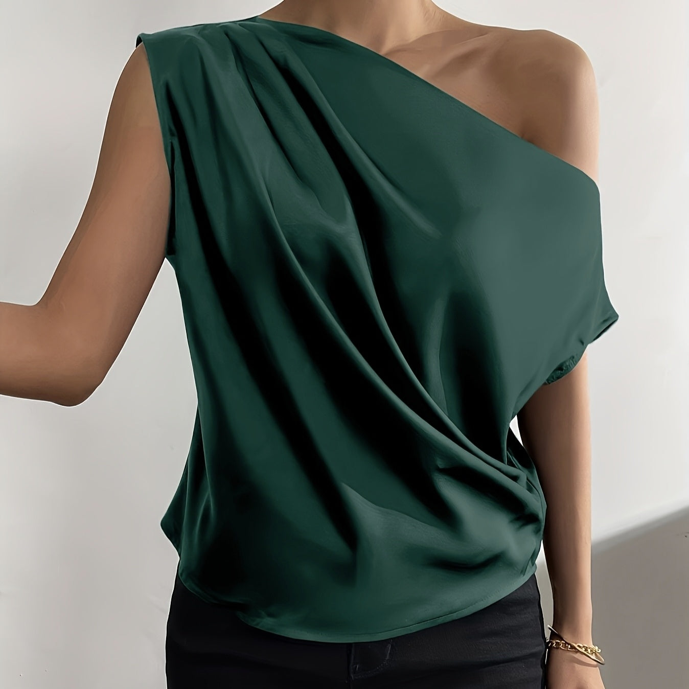 Ladies' Solid Color Asymmetrical Off Shoulder Top - Norellé