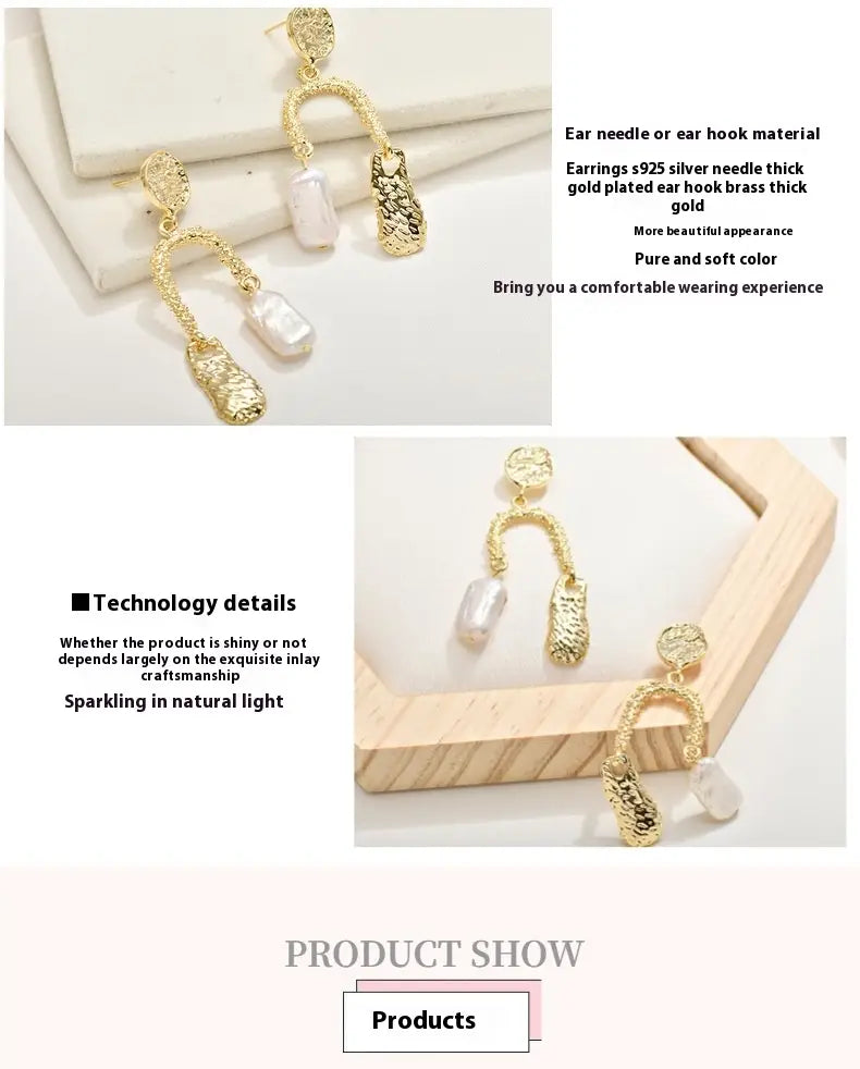 Natural Baroque Pearl Earrings Women’s Elegant U-shaped