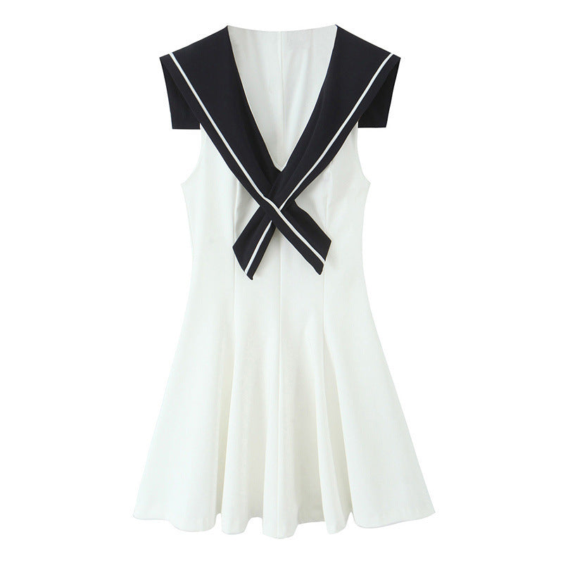American Slim Fit Slimming Contrast Color White Stitching Dress - Norellé