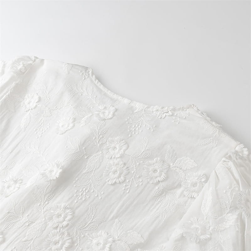 Flower Embroidered Cotton Short-Sleeved Shorts Two-piece Suit