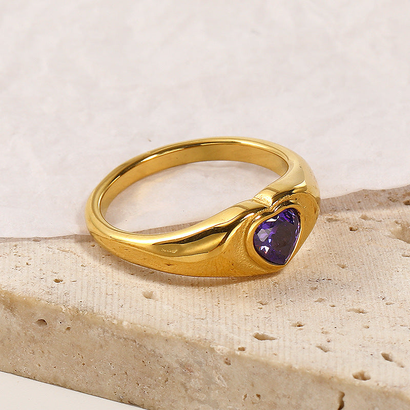 Design Heart-shaped Inlaid Zircon Titanium Steel Ring For Women - Norellé