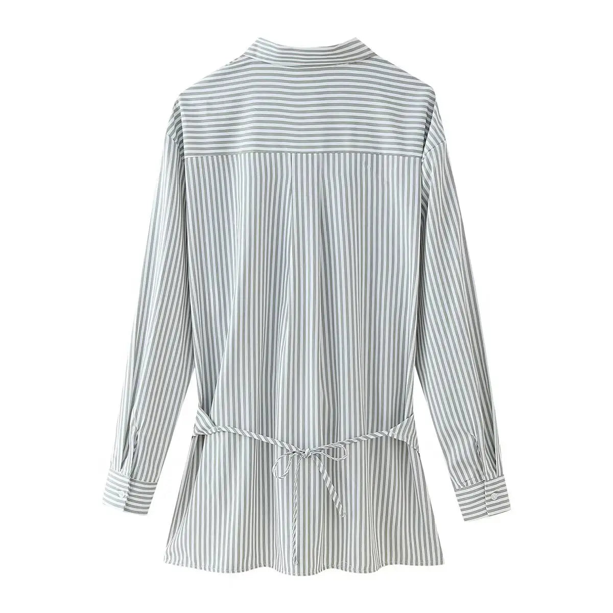 Loose Striped Lace-up Multi-color Long Sleeve Shirt