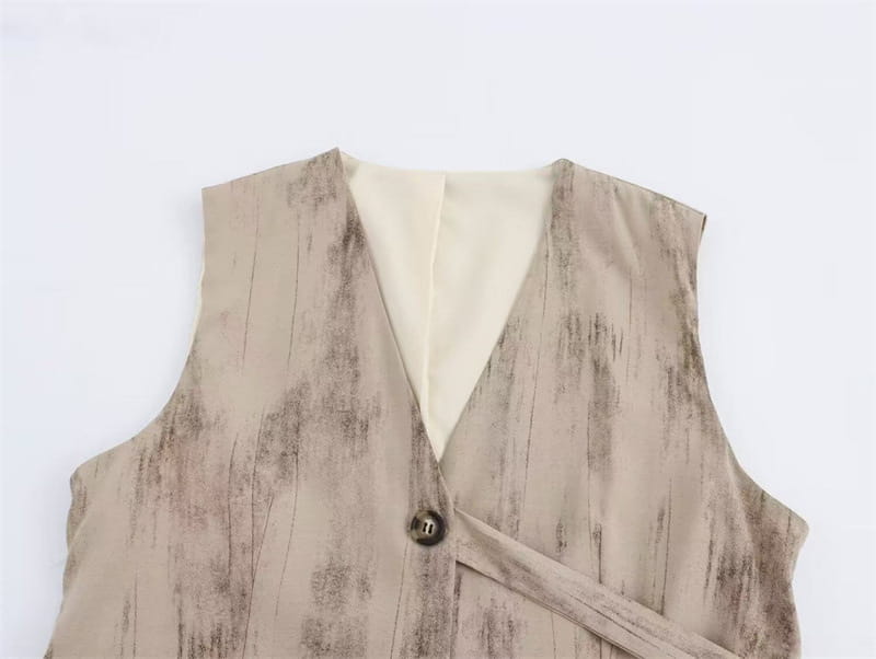 V-neck Buttons Decorative Lace-up Sleeveless Waistcoat Vest Wide-leg Casual Pants Suit