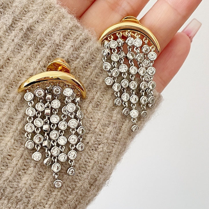 Exaggerated Zircon Ins Tassel Earrings Niche Design - Norellé