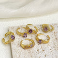 Nine Purple Fire-free Colored Gems Zircon Mid-ancient Brushed Open Ring - Norellé