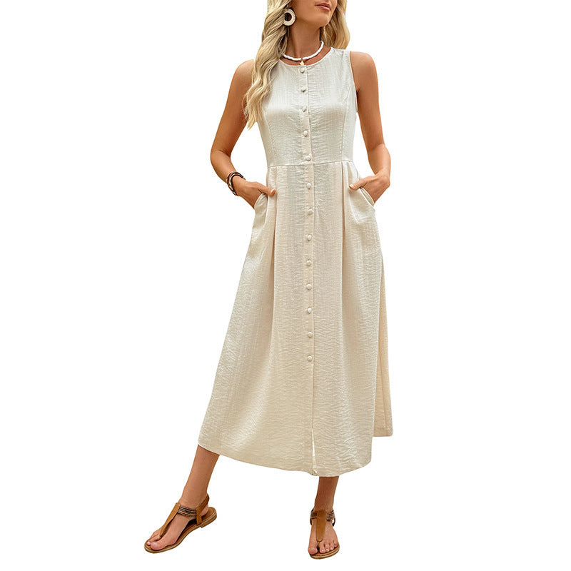Sleeveless Round Neck Solid Color Elegant Advanced Simple Dress - Norellé