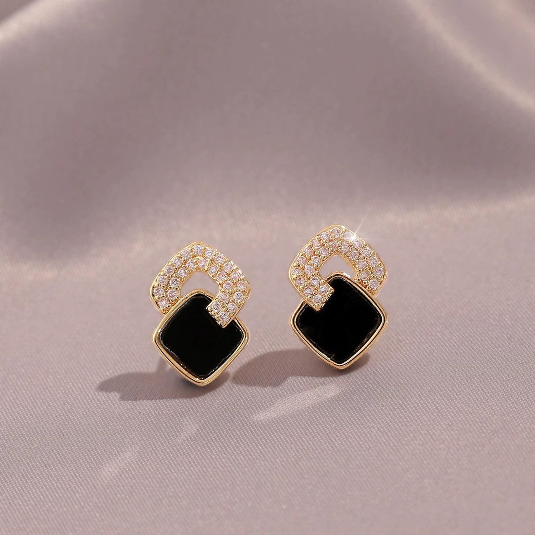 Women's Cross Black Small Square Earrings Versatile Gift - Norellé