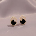 Women's Cross Black Small Square Earrings Versatile Gift - Norellé