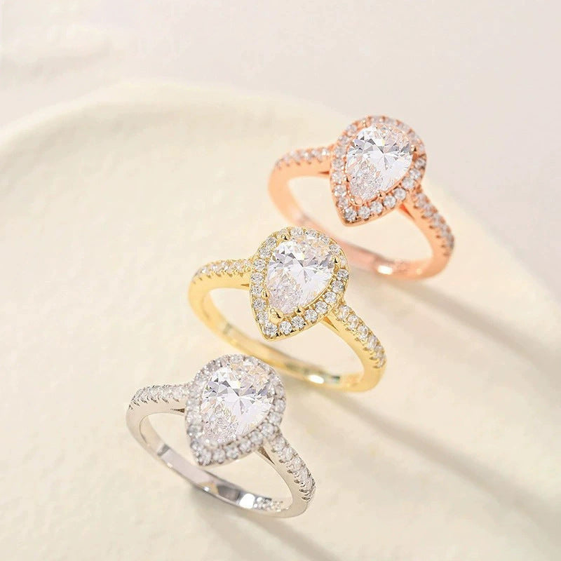 S925 Inlaid Water Drop Pear-shaped Zircon Women's Ring - Norellé