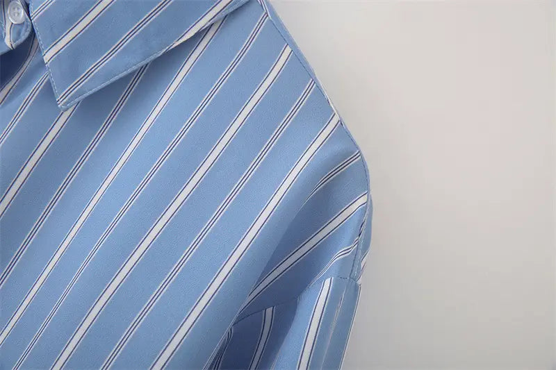 Striped Poplin Cotton Long-sleeved Lapel Shirt