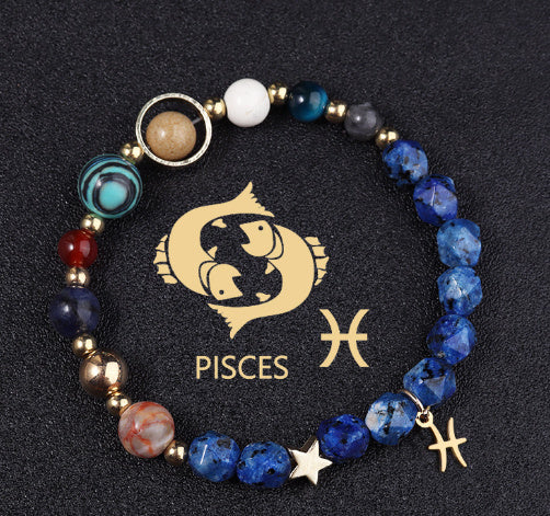 Twelve Constellations Bracelets Natural Stone Cut Surface Hemp Stone Eight Planets - Norellé
